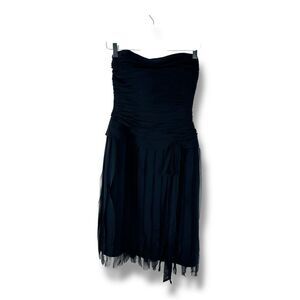 Kay Unger New York Vintage Black Strapless Cocktail Dress Raw Edge Pleating Sz 2